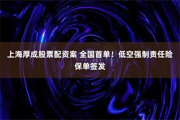 上海厚成股票配资案 全国首单!低空强制责任险保单签发